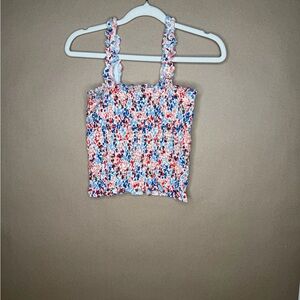 Old Navy Floral Smocked Crop Top - Red, Blue, White